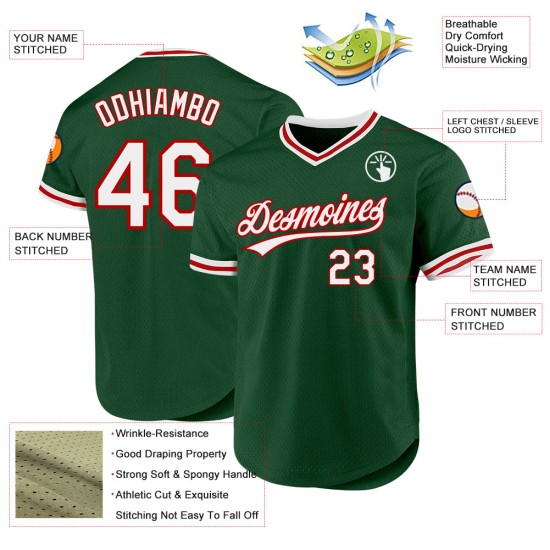 Weiß-Rotes Baseball Throwback Authentic Green Custom Jersey