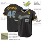Leichtes authentisches schwarzes Throwback Custom Baseball Jersey Blau-Gold