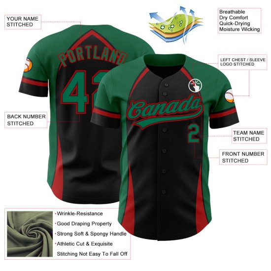 Curve Pattern Custom Solid Authentic 3D Grün-Rot Design Schwarz Kelly Jersey Baseball