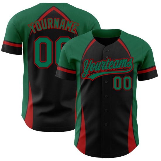 Curve Pattern Custom Solid Authentic 3D Grün-Rot Design Schwarz Kelly Jersey Baseball