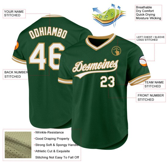 Gold Throwback Custom Weiß-Altgrün Jersey Baseball Authentic