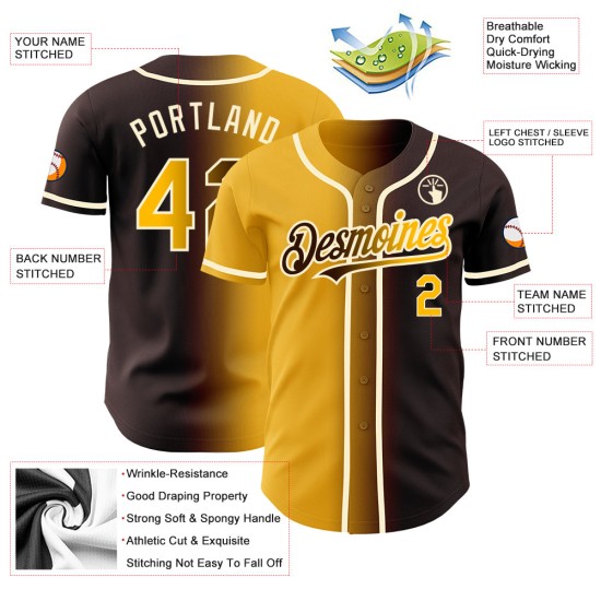 Gradient Fashion Custom Authentic Braun Gold-Creme Jersey Baseball