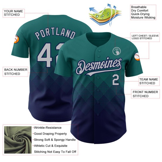 Quadratisches Muster Authentisches Design Teal Shapes Custom Gradient Baseball Grau-Marineblau Jersey 3D