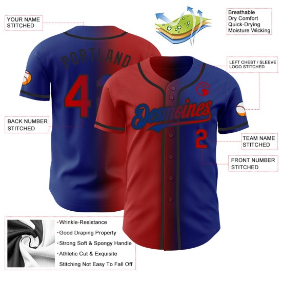 Authentic Fashion Custom Rot-Schwarz Gradient Royal Baseball Jersey