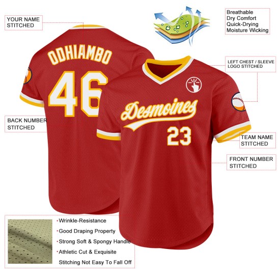 Throwback Baseball Authentic Red Jersey Custom Weiß-Gold